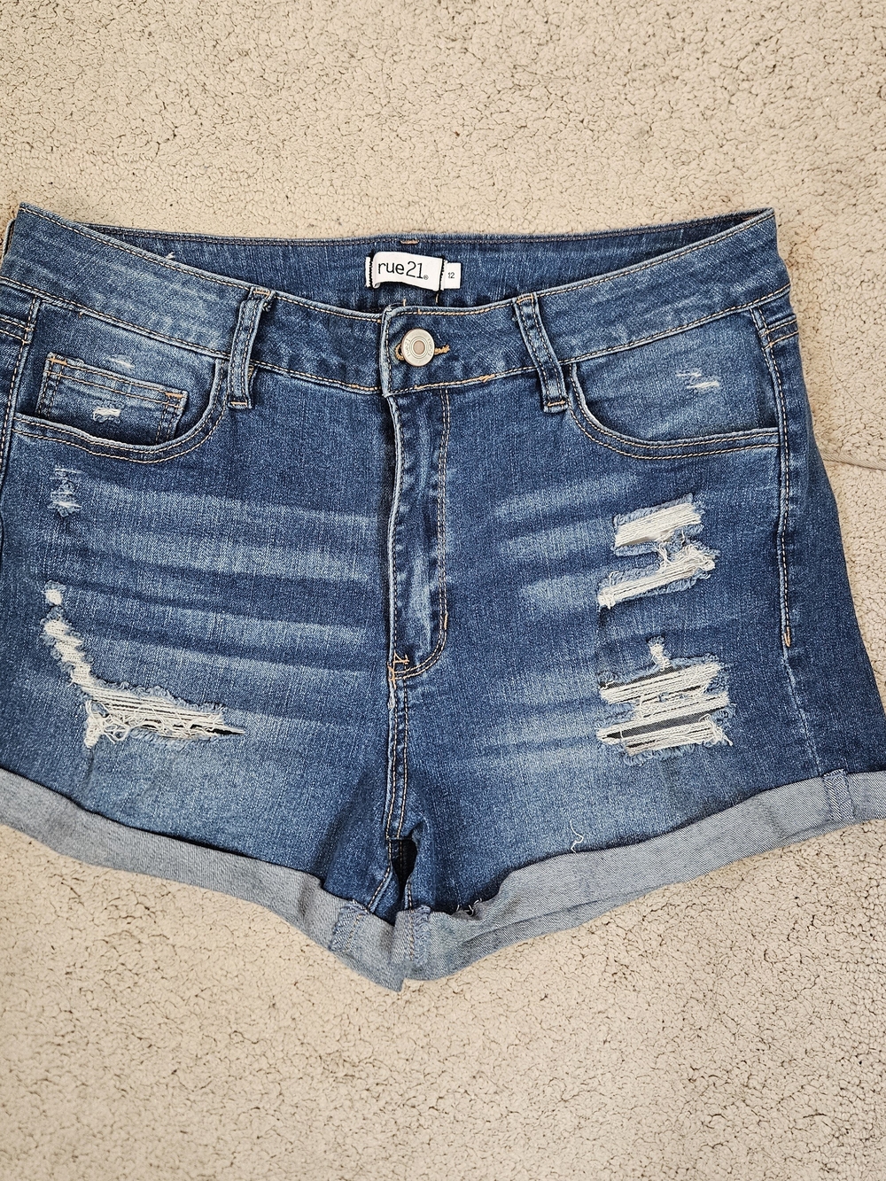 Rue21 Blue Distressed High-Rise Jean Shorts Size 12 - Picture 3 of 7